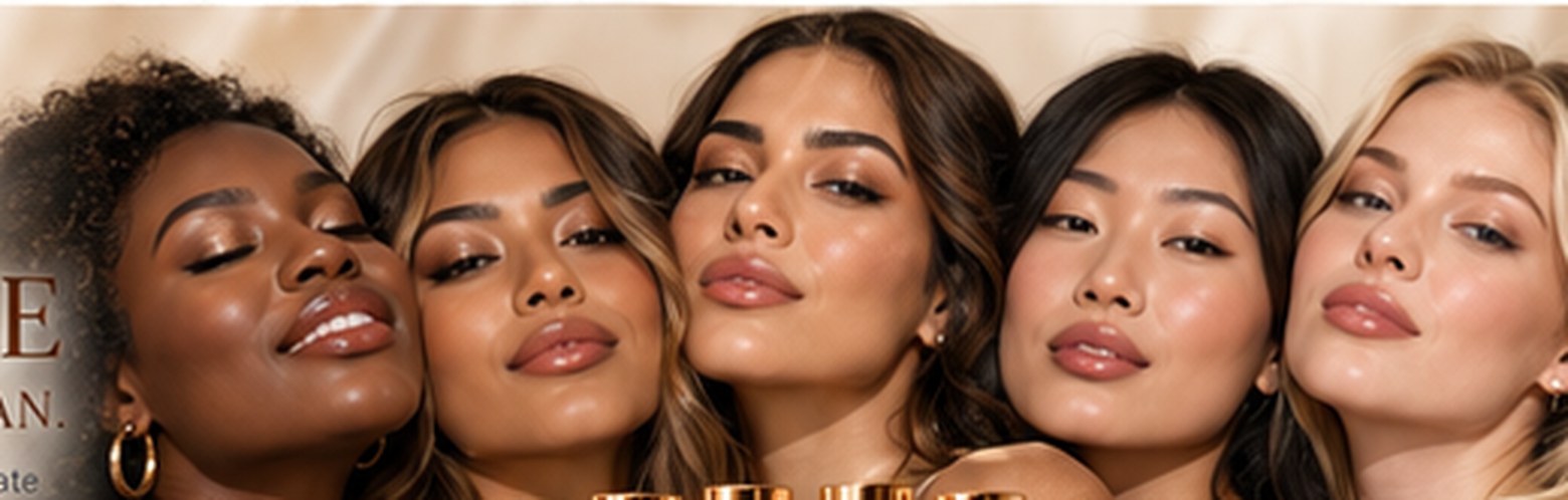 Illustrative concept showing beauty models with a range of skin tones